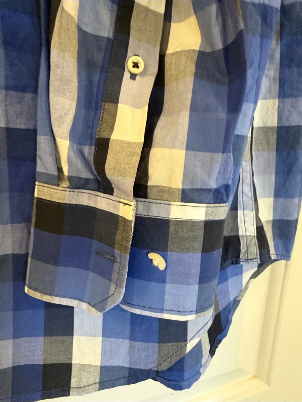 Banana Republic Blue and White Plaid Men's Button-Down Shirt
